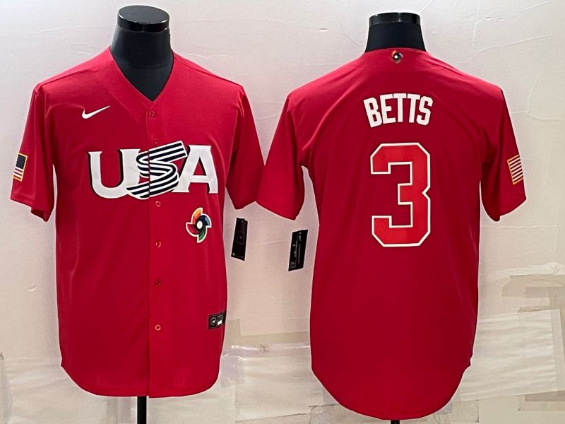 Men 2023 World Cub USA #3 Betts Red Nike MLB Jersey10